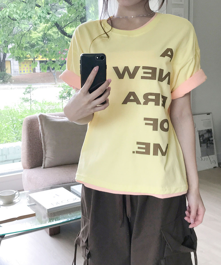 에딧 레터링 프린팅 루즈핏 반팔 티셔츠 연노랑