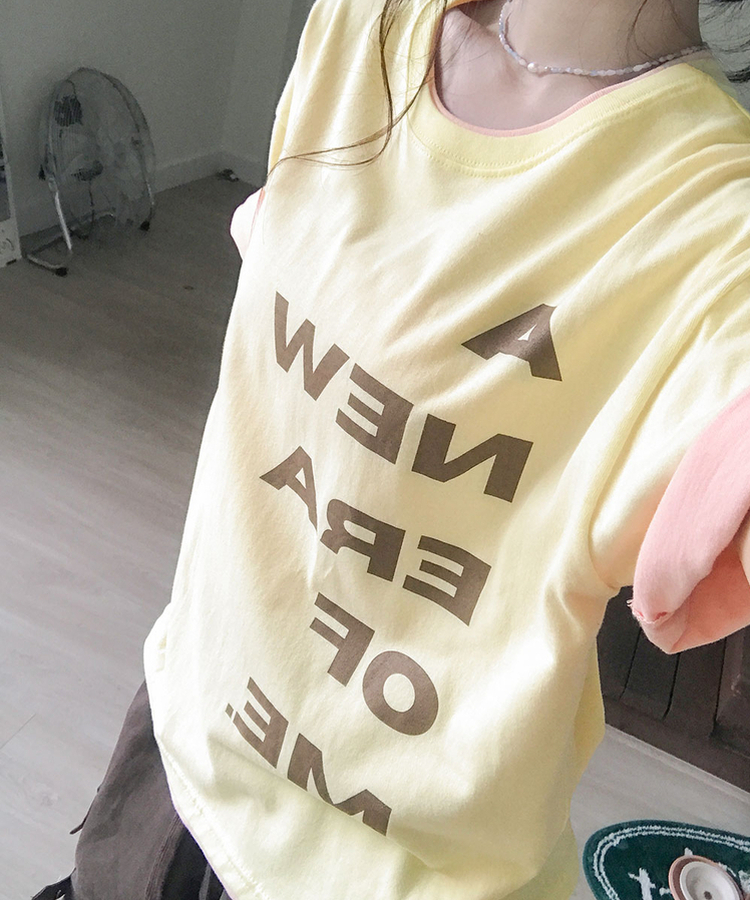 에딧 레터링 프린팅 루즈핏 반팔 티셔츠 연노랑