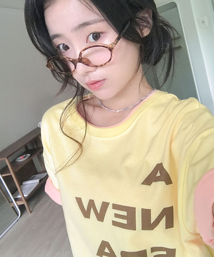 에딧 레터링 프린팅 루즈핏 반팔 티셔츠 연노랑