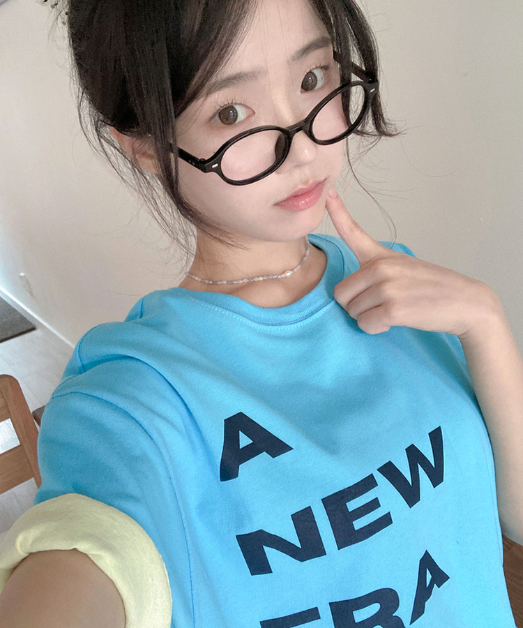 에딧 레터링 프린팅 루즈핏 반팔 티셔츠 블루