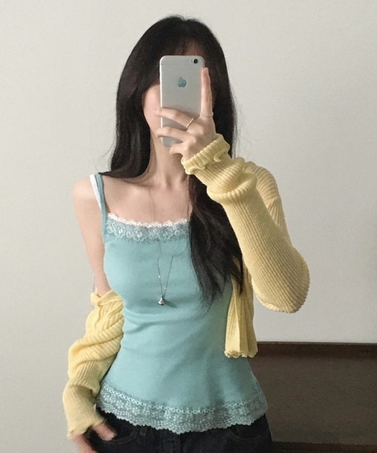 루비 레이스 스퀘어 골지 나시 슬리브리스 7color 민트