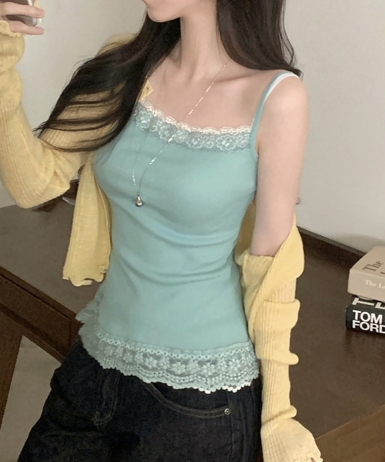 루비 레이스 스퀘어 골지 나시 슬리브리스 7color 민트