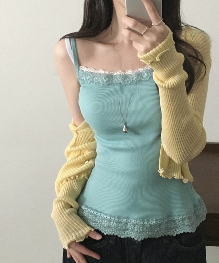 루비 레이스 스퀘어 골지 나시 슬리브리스 7color 민트