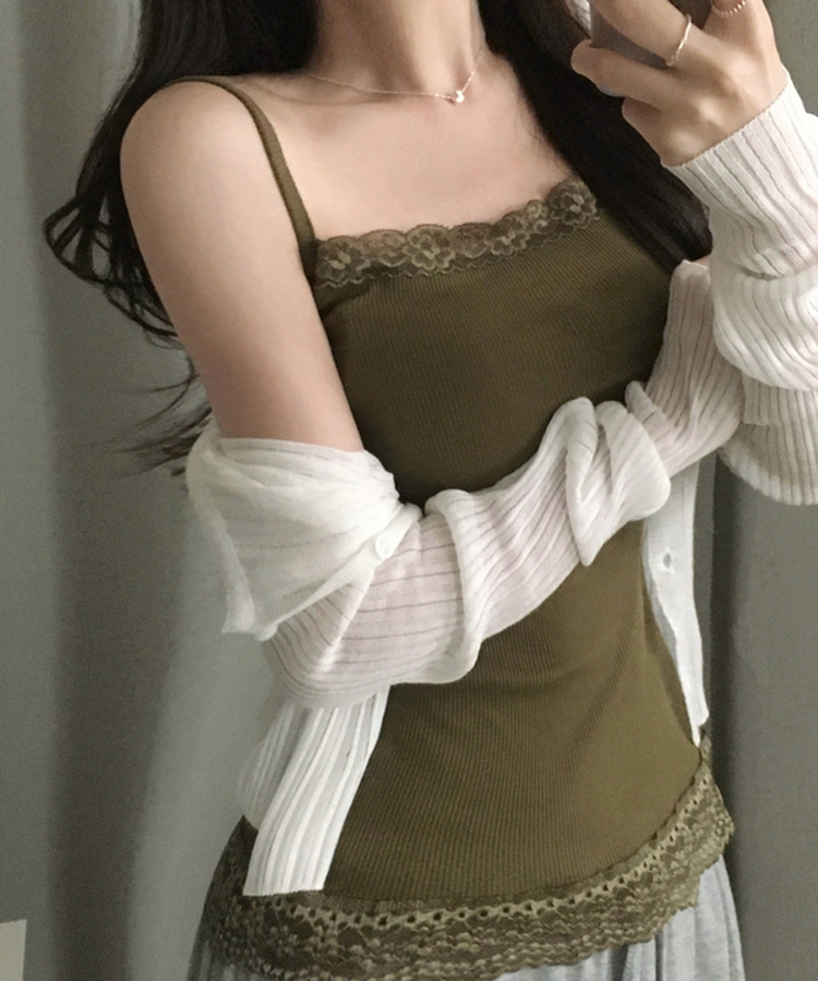 루비 레이스 스퀘어 골지 나시 슬리브리스 7color 올리브