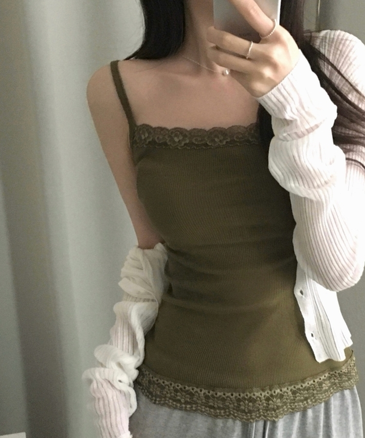 루비 레이스 스퀘어 골지 나시 슬리브리스 7color 올리브