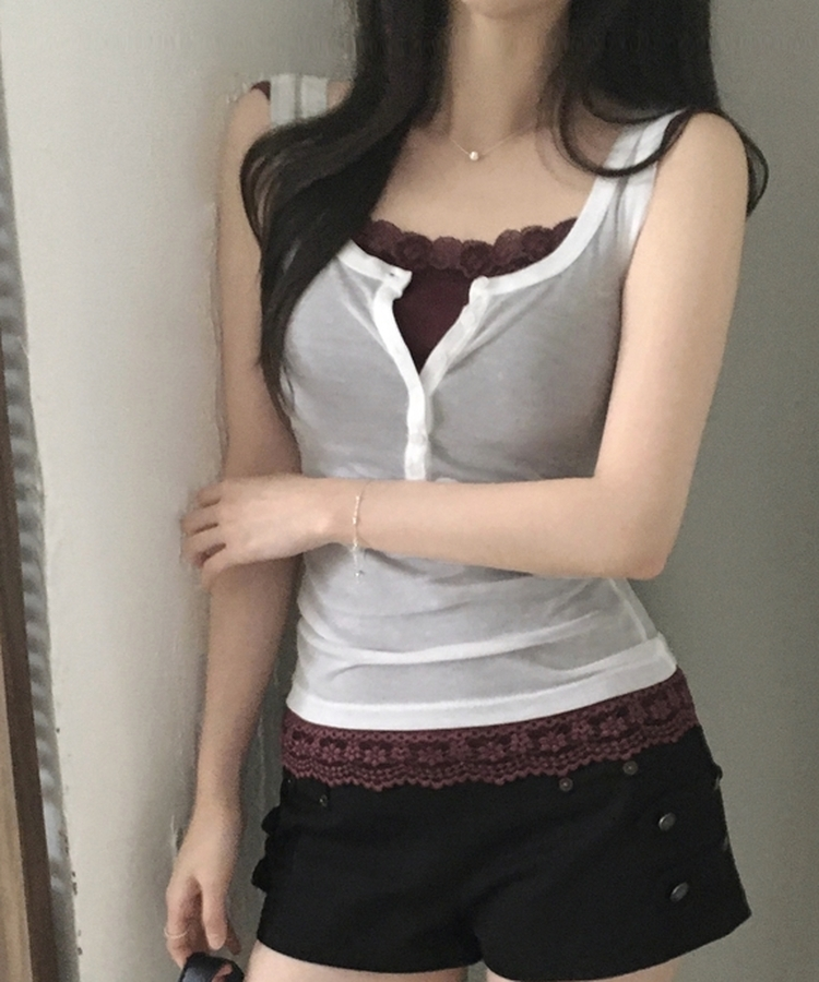 루비 레이스 스퀘어 골지 나시 슬리브리스 7color 버건디