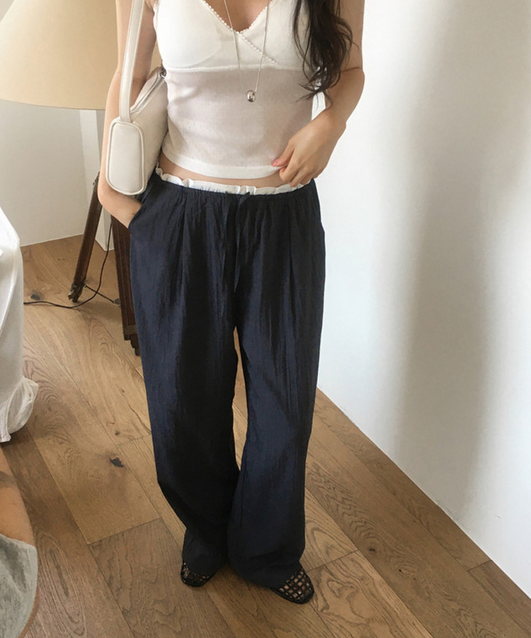 レイヤードバンディングパンツ NAVY