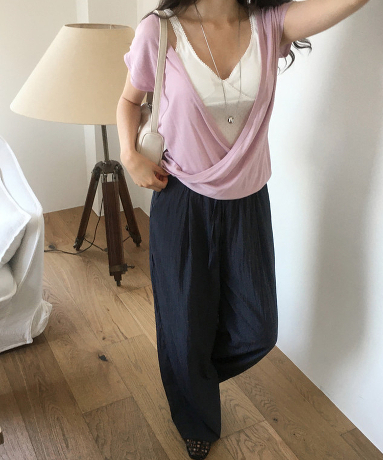 レイヤードバンディングパンツ NAVY