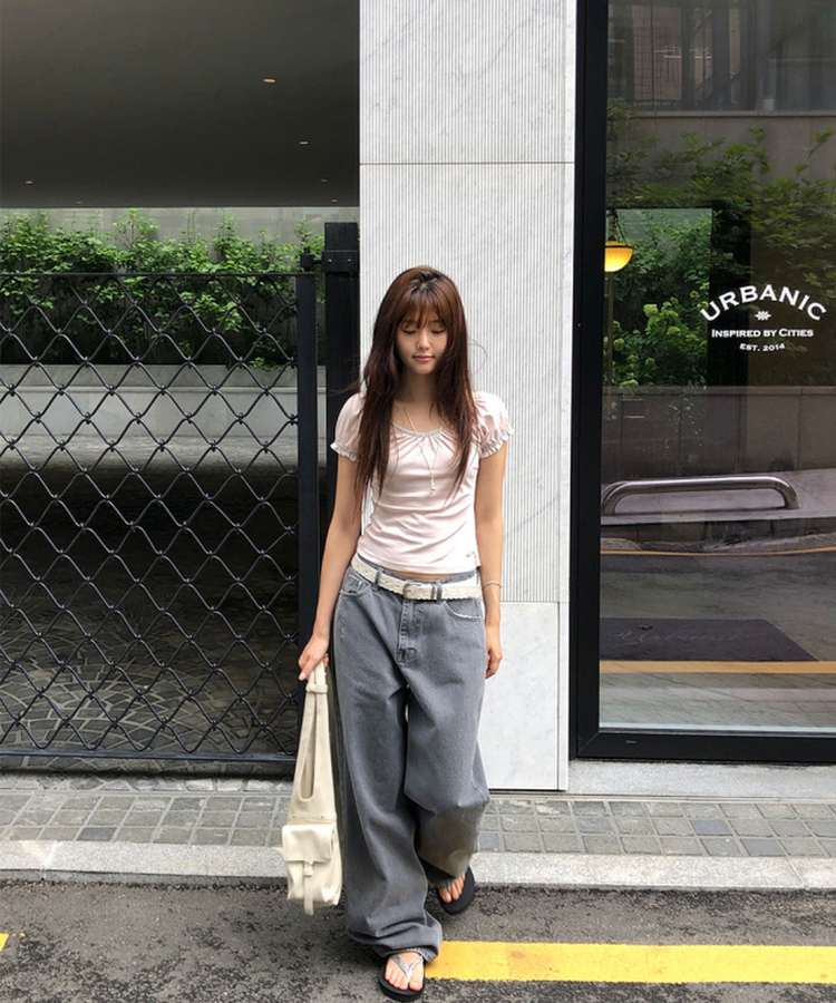 Vネックシャーリングパフ半袖Tシャツ PINK