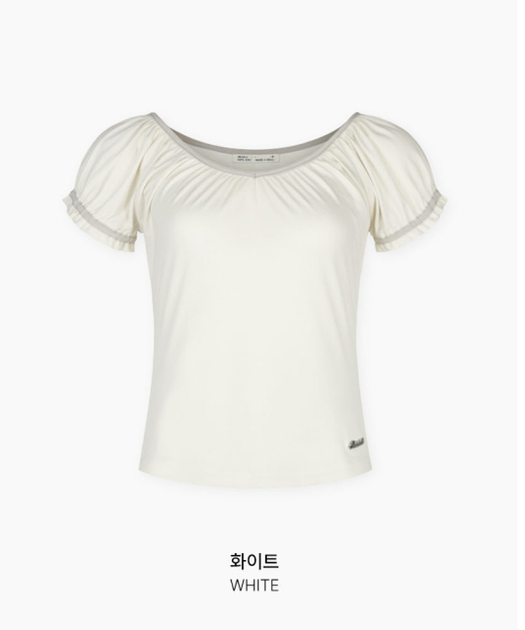 Vネックシャーリングパフ半袖Tシャツ