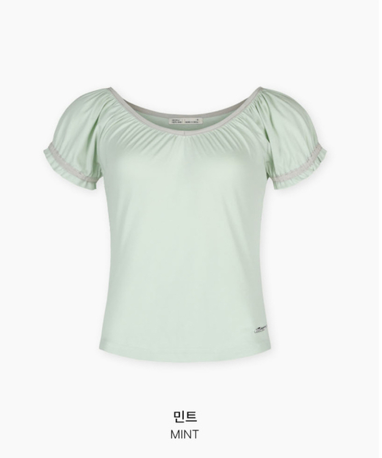 Vネックシャーリングパフ半袖Tシャツ