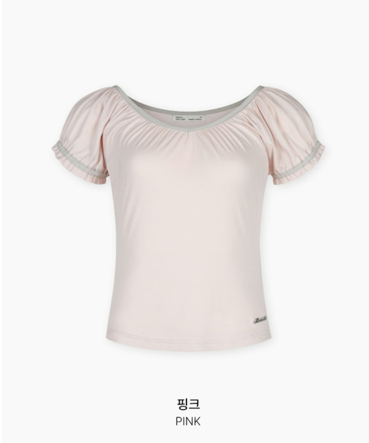 Vネックシャーリングパフ半袖Tシャツ