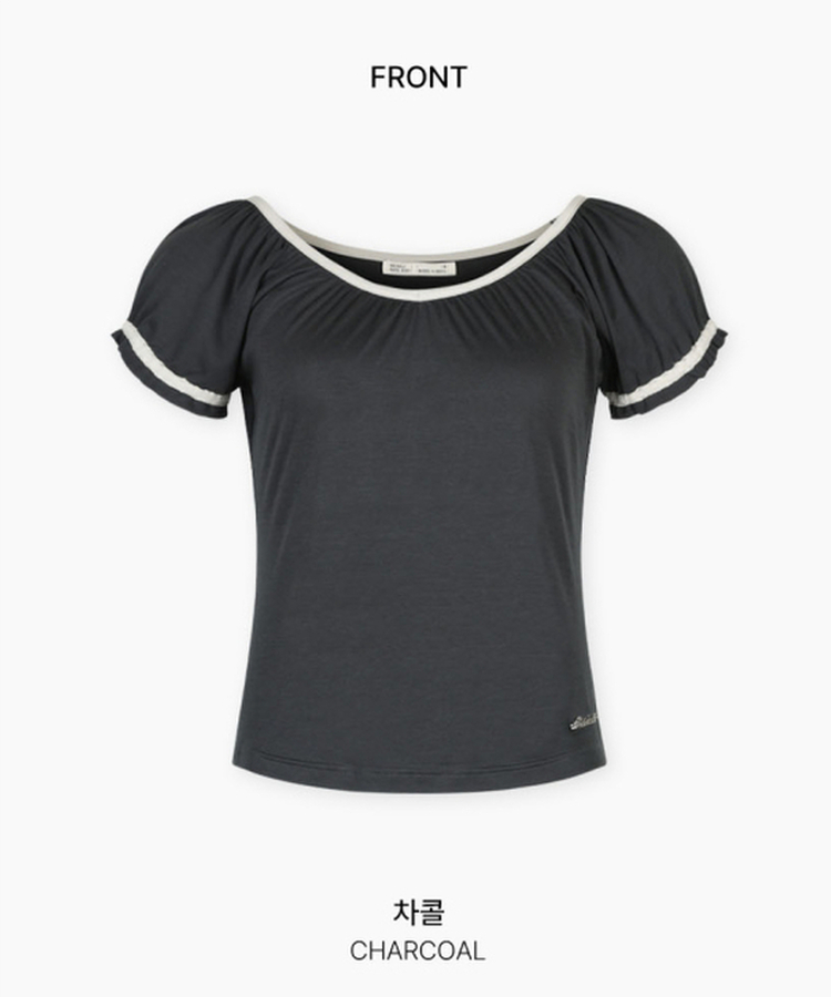 Vネックシャーリングパフ半袖Tシャツ