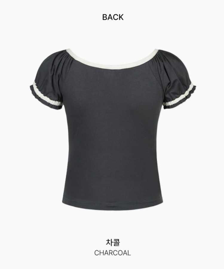 Vネックシャーリングパフ半袖Tシャツ