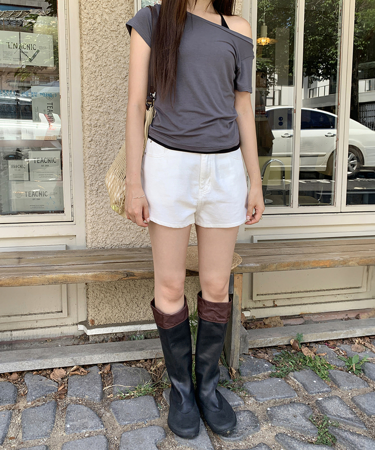 オフショルダー半袖Tシャツ CHARCOAL