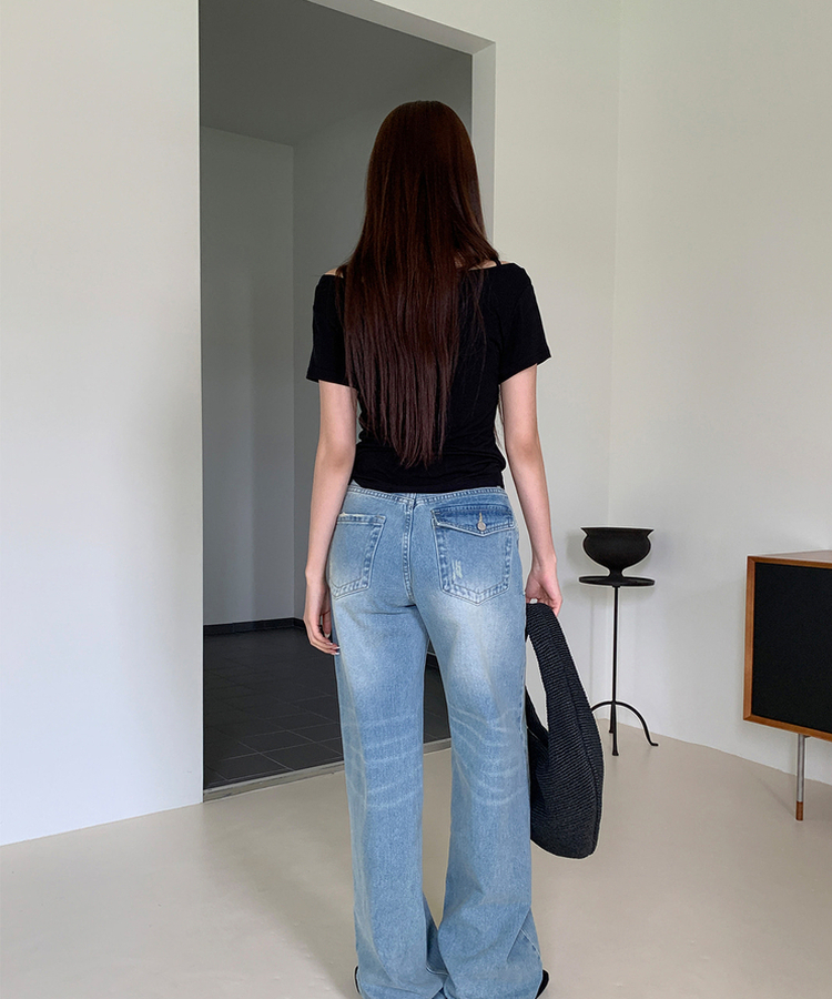 オフショルダー半袖Tシャツ BLACK