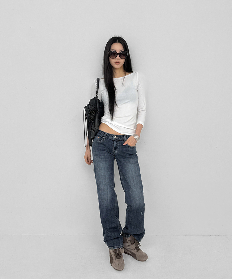 ローライズストレートデニムパンツ BLUE
