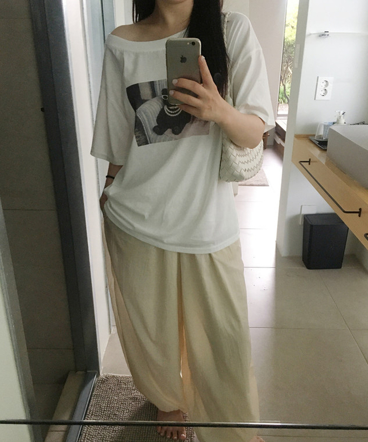 バンディングワイドハーレムパンツ(5color) BEIGE