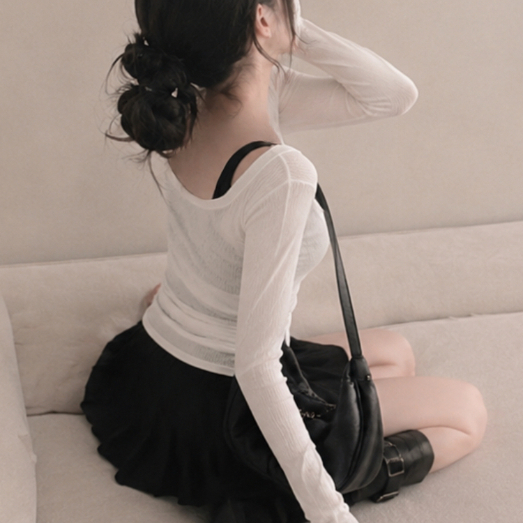 【SET】ニットTシャツ＋キャミソール＋スカートパンツ BLACK
