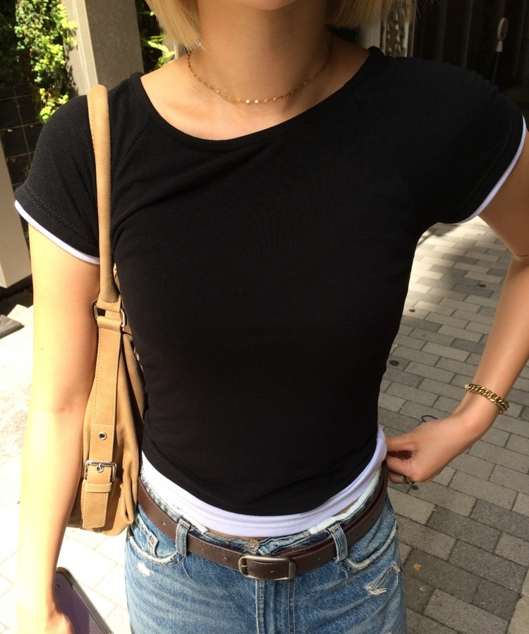 レイヤーベーシッククロップドTシャツ BLACK