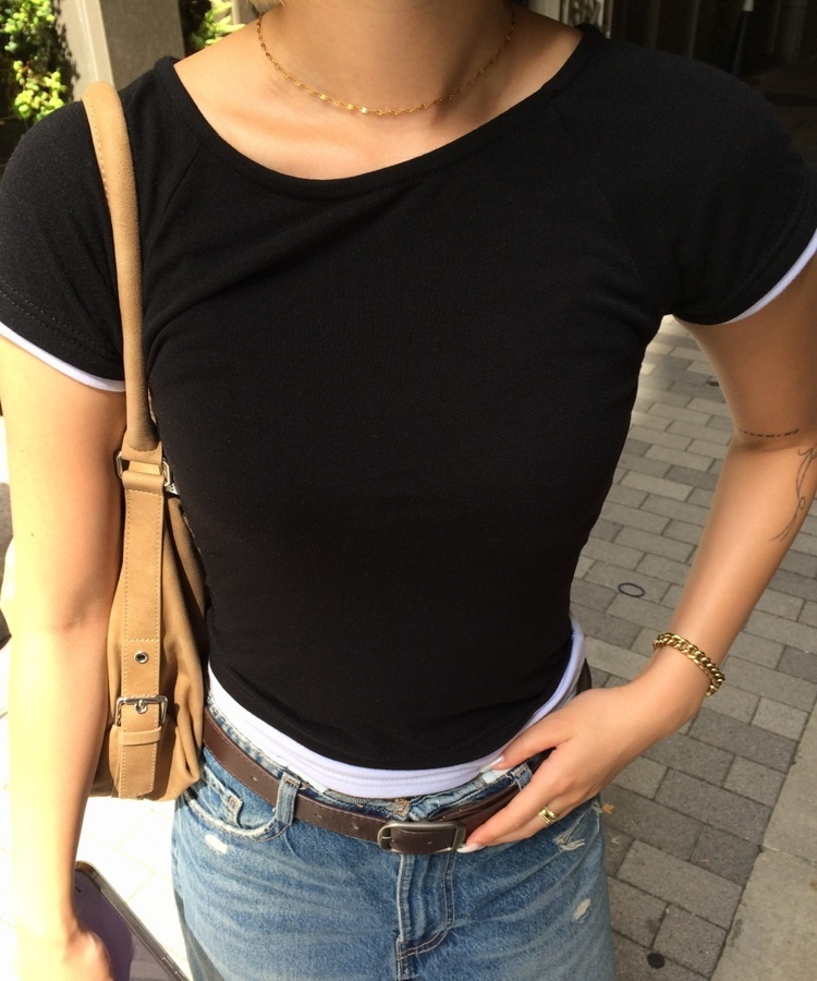 レイヤーベーシッククロップドTシャツ BLACK