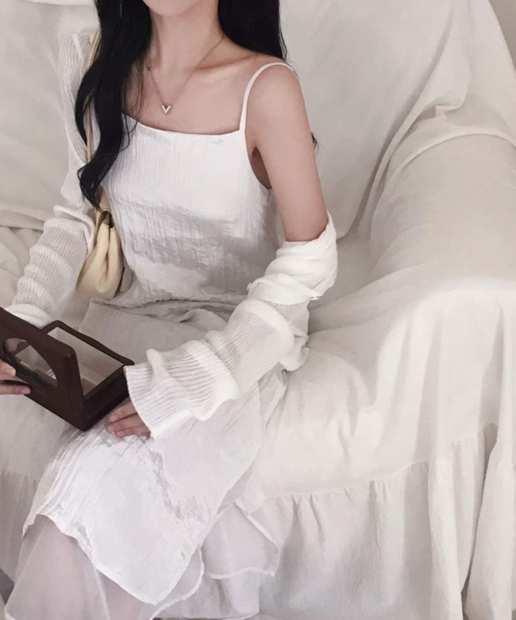 고급스러운 윤택감무드업 레이어드 썸머 시스루 끈 나시 롱 원피스 아이보리