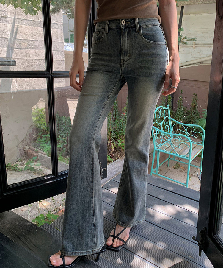 【丈別】ハイウエストブーツカットデニムパンツ VINTAGE BLUE