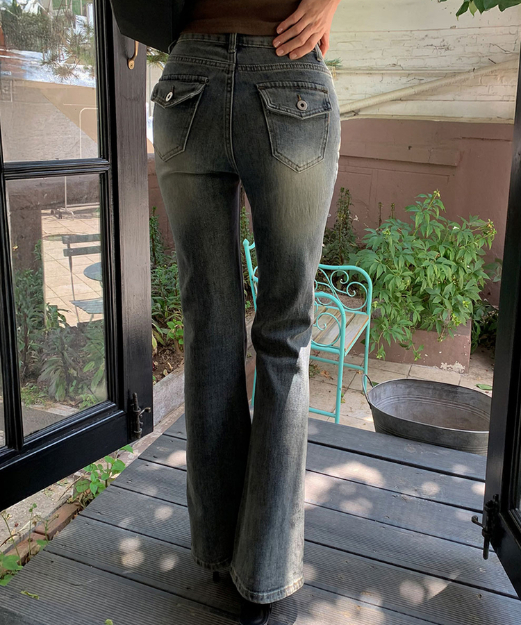 【丈別】ハイウエストブーツカットデニムパンツ VINTAGE BLUE