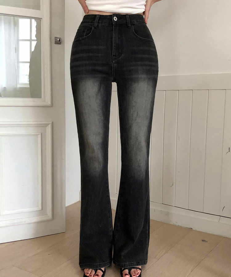 【丈別】ハイウエストブーツカットデニムパンツ BLACK