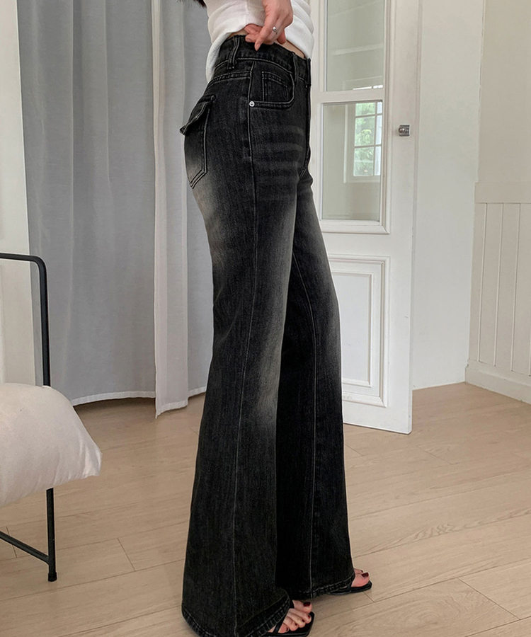 【丈別】ハイウエストブーツカットデニムパンツ BLACK