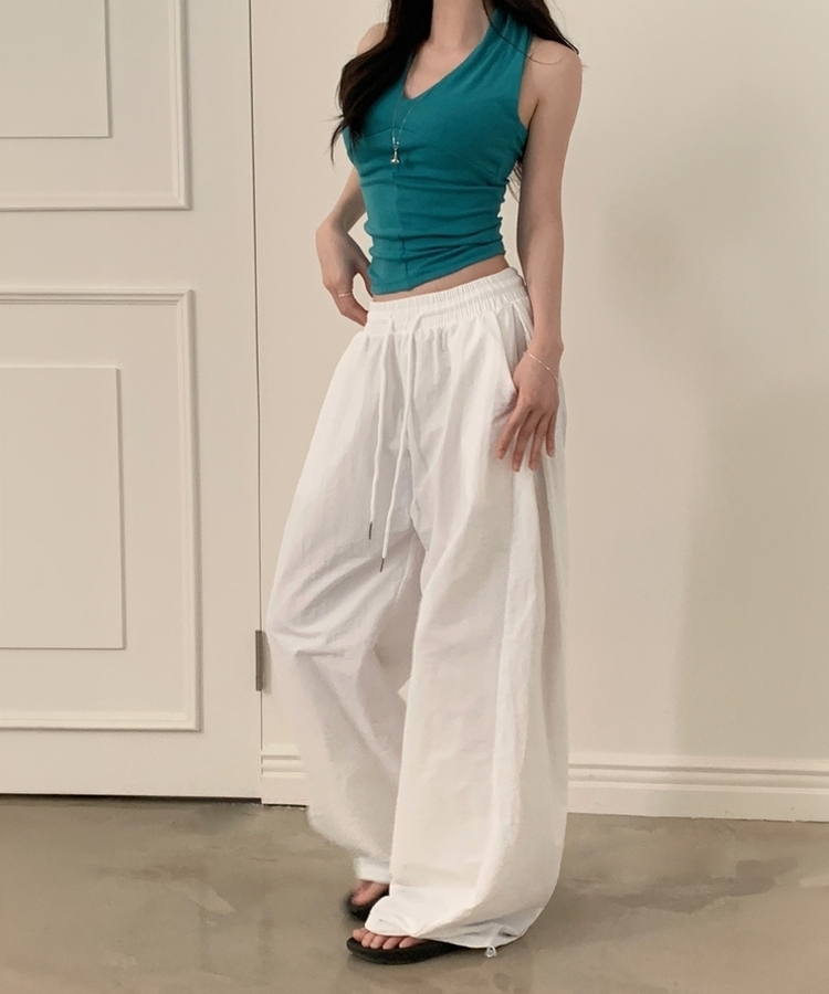 메시 밴딩핀턱 나일론 와이드 쿨링 롱팬츠 5color 화이트