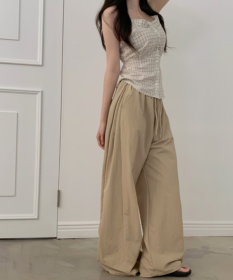 메시 밴딩핀턱 나일론 와이드 쿨링 롱팬츠 5color 베이지