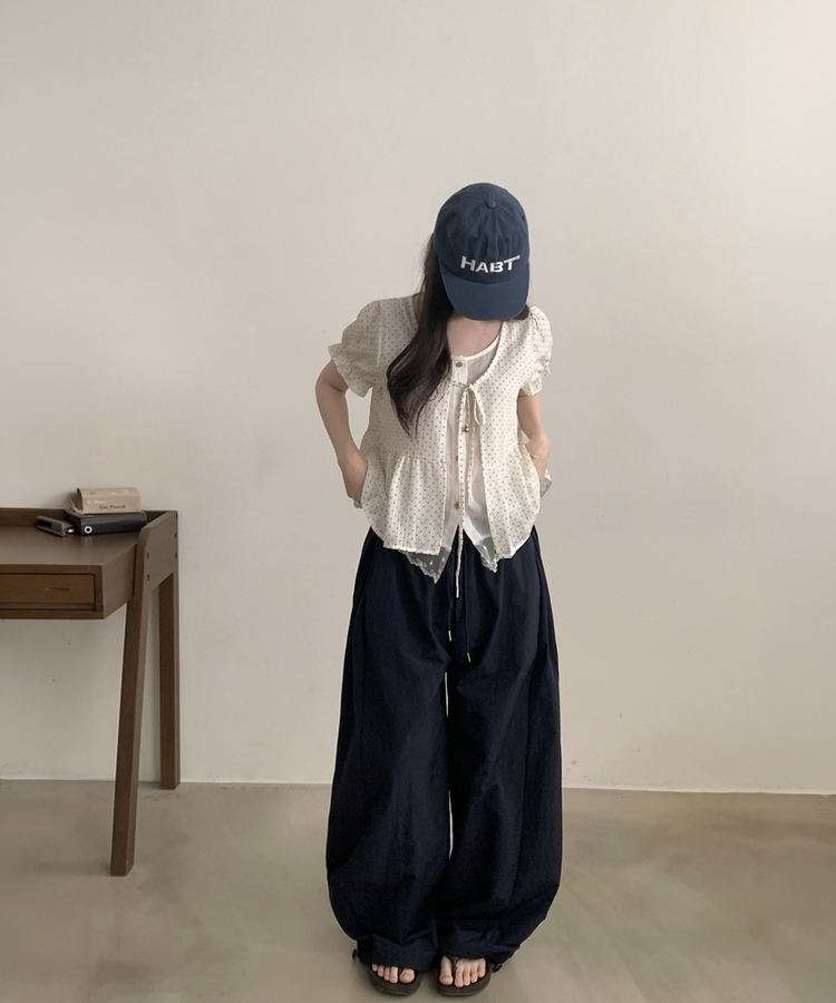 메시 밴딩핀턱 나일론 와이드 쿨링 롱팬츠 5color 네이비