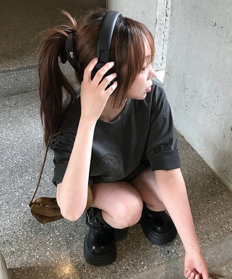 ピグメント刺繍オーバーサイズ半袖Tシャツ｜半袖Tシャツ｜韓国