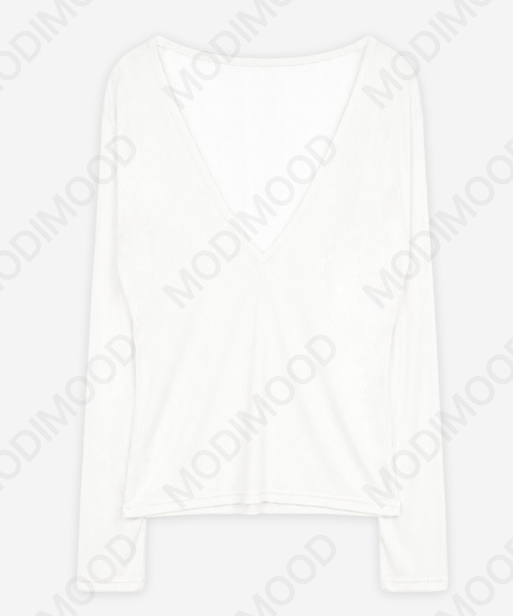 ディープVネックシースルーリブ長袖Tシャツ(8color)