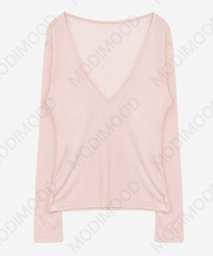 ディープVネックシースルーリブ長袖Tシャツ(8color)