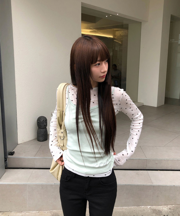 ドットシアーレイヤード長袖Tシャツ WHITE