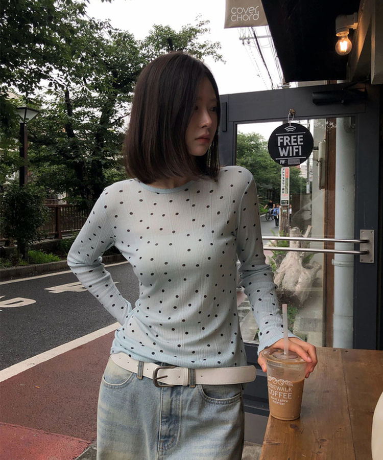 ドットシアーレイヤード長袖Tシャツ MINT