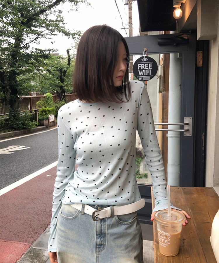 ドットシアーレイヤード長袖Tシャツ MINT
