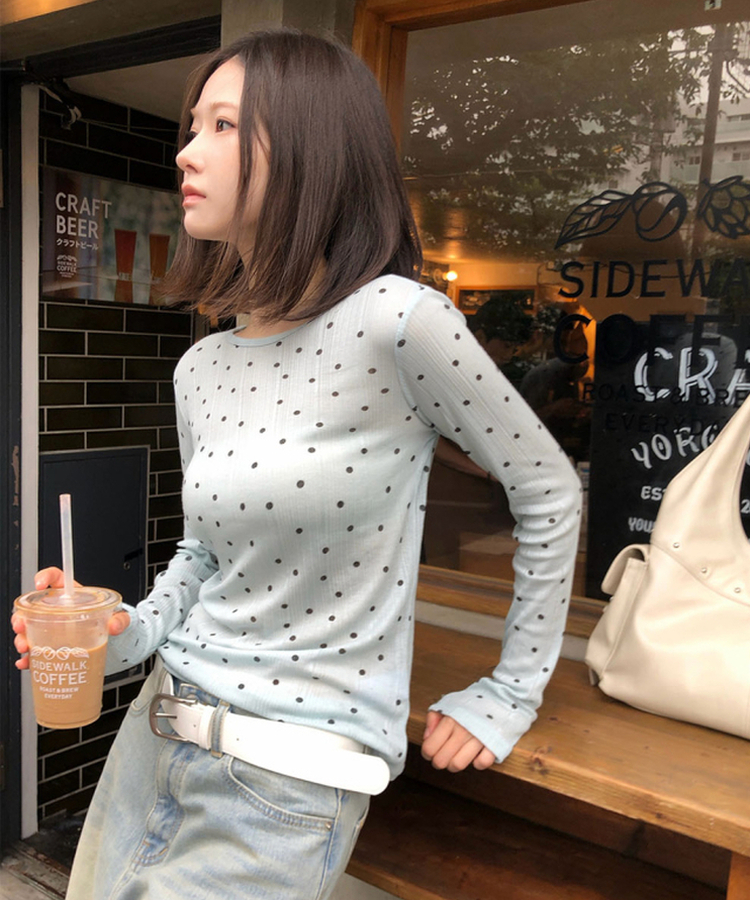 ドットシアーレイヤード長袖Tシャツ MINT