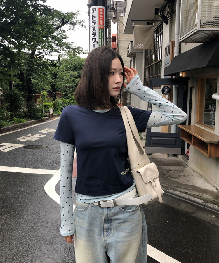 ドットシアーレイヤード長袖Tシャツ MINT