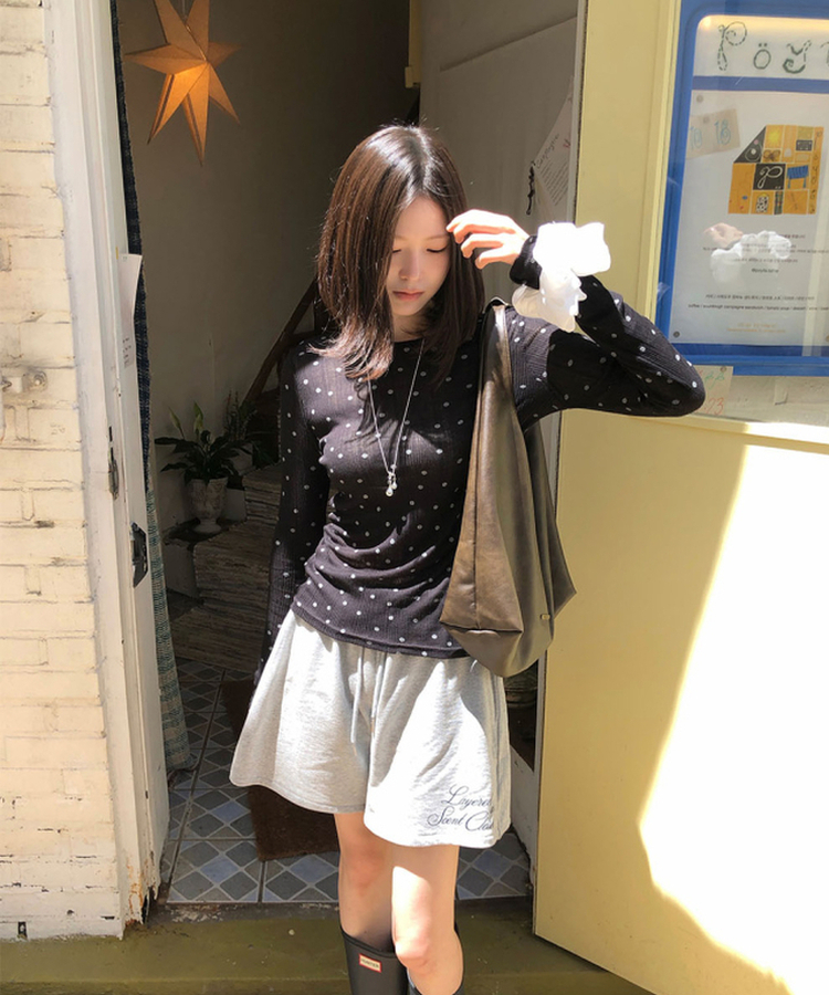 ドットシアーレイヤード長袖Tシャツ BLACK