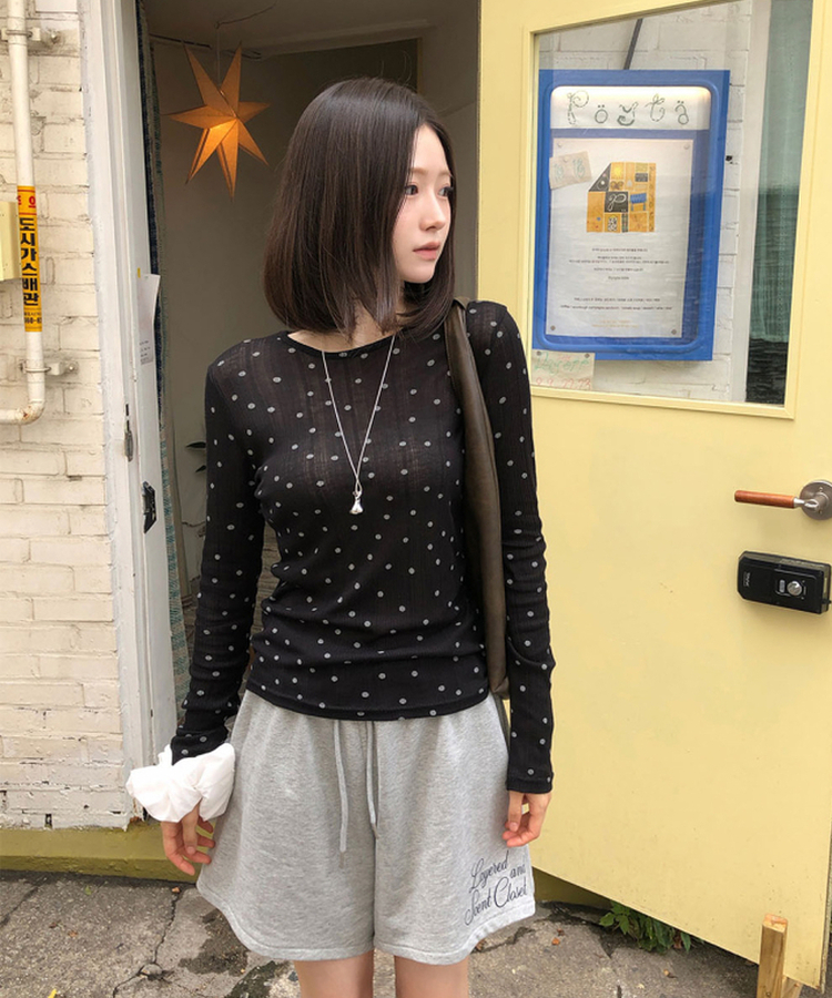 ドットシアーレイヤード長袖Tシャツ BLACK
