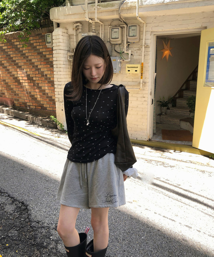 ドットシアーレイヤード長袖Tシャツ BLACK