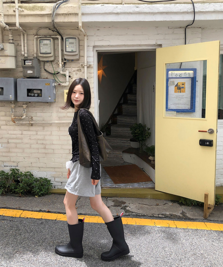 ドットシアーレイヤード長袖Tシャツ BLACK