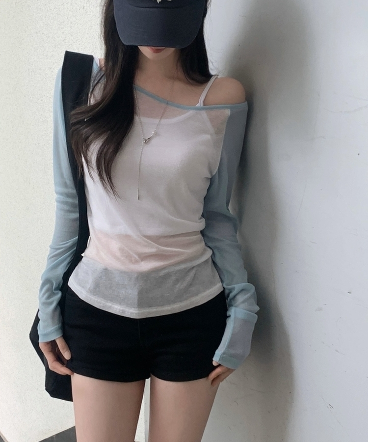 츄잉 시스루 나그랑 배색 레이어드 긴팔티 5color 소라
