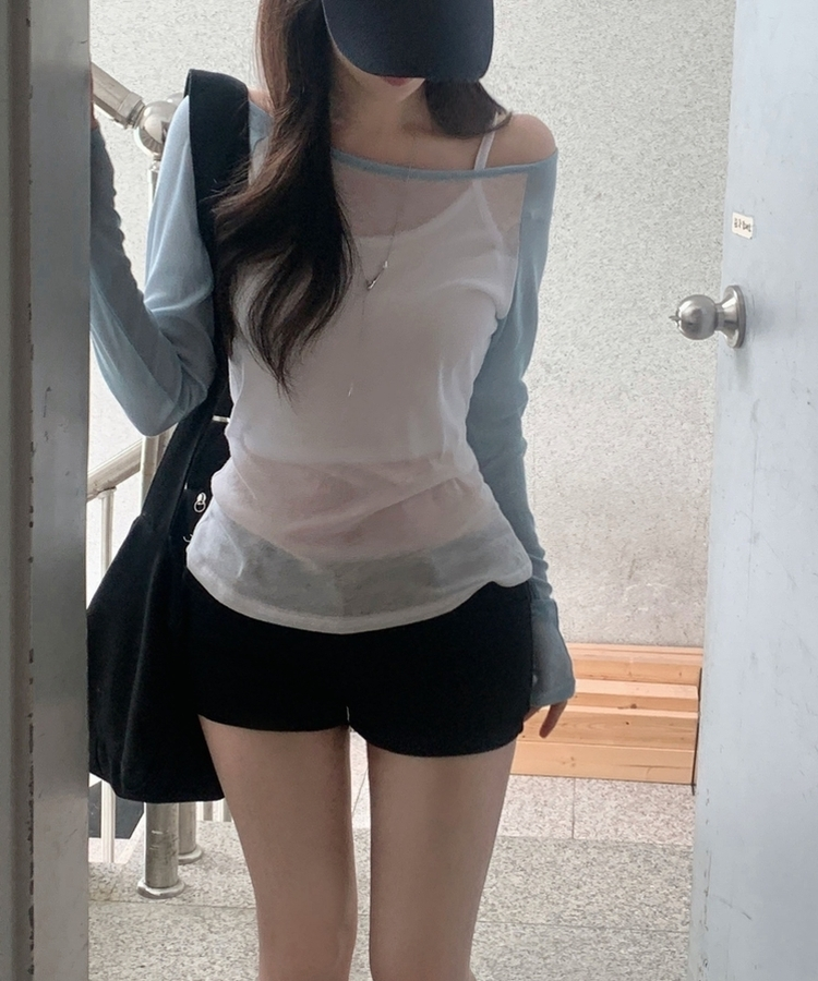 츄잉 시스루 나그랑 배색 레이어드 긴팔티 5color 소라