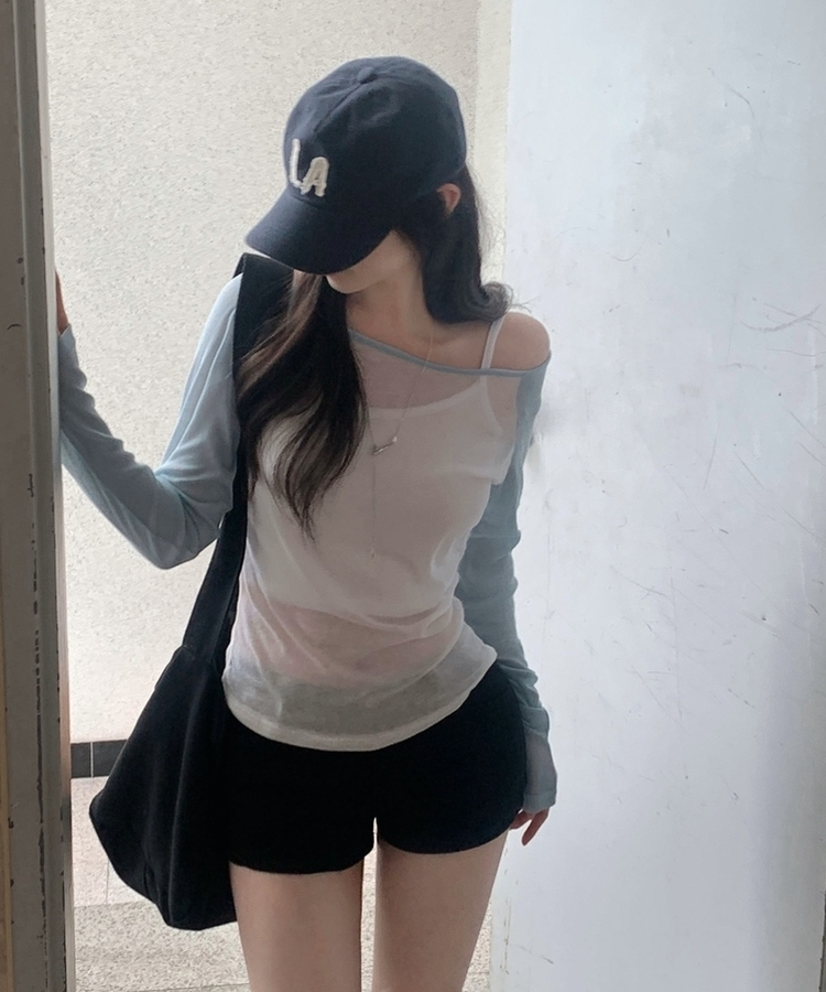 츄잉 시스루 나그랑 배색 레이어드 긴팔티 5color 소라