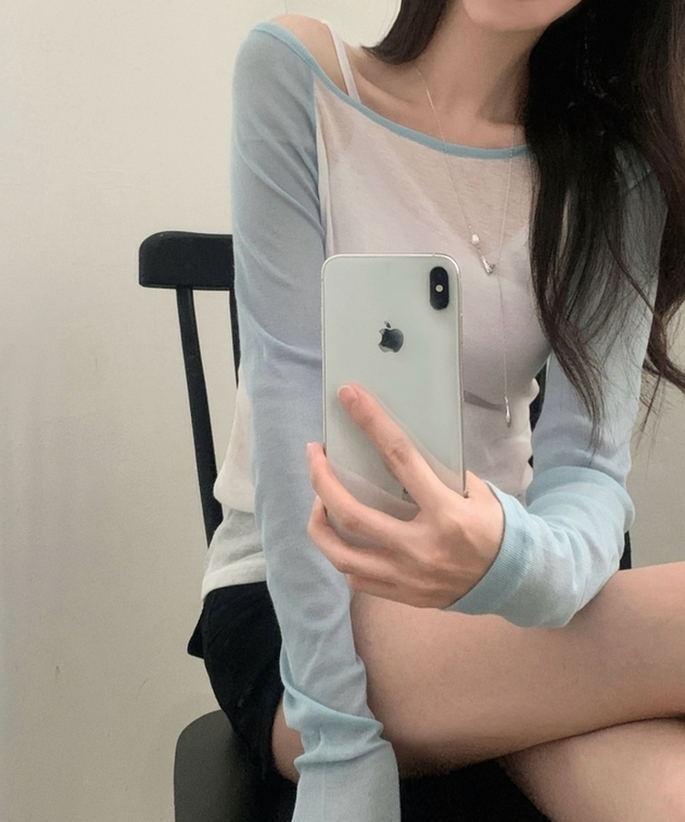 츄잉 시스루 나그랑 배색 레이어드 긴팔티 5color 소라