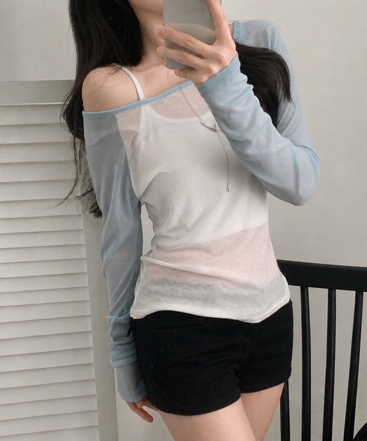 츄잉 시스루 나그랑 배색 레이어드 긴팔티 5color 소라
